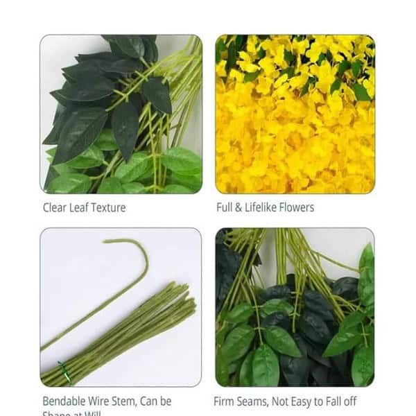 SATYAM KRAFT 6 Pcs Artificial Wisteria Vine Yellow b - LXINDIA.COM