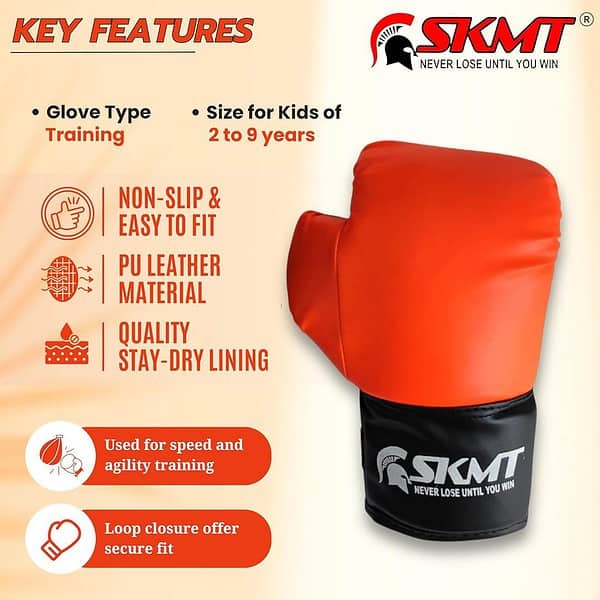 SKMT PU Leather Boxing Gloves for Kids Orange A - LXINDIA.COM