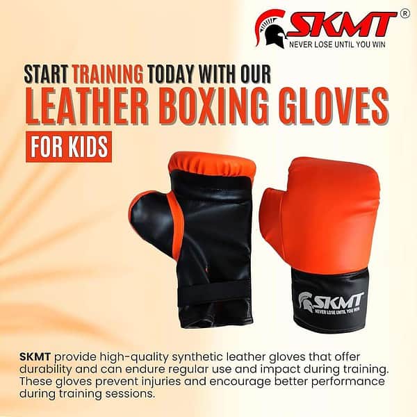 SKMT PU Leather Boxing Gloves for Kids Orange C - LXINDIA.COM