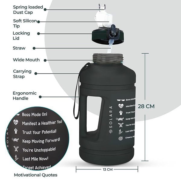 SOLARA 2.2L Sipper Water Bottle Black A - LXINDIA.COM