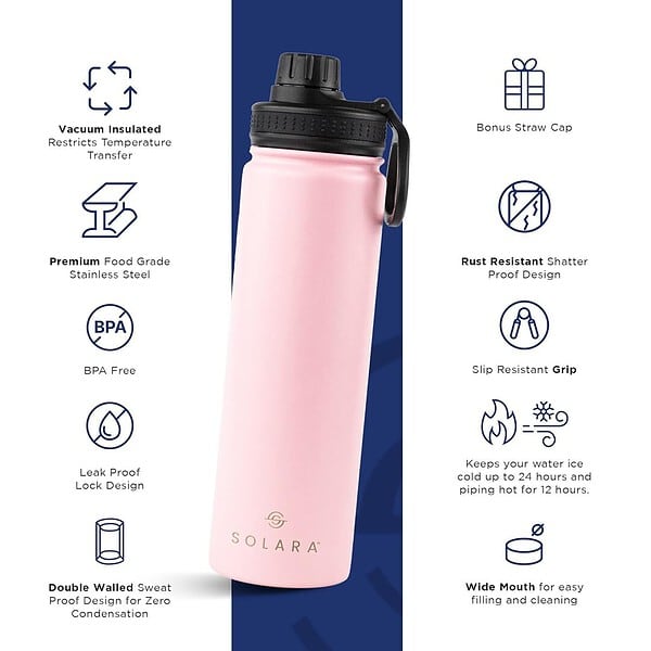 SOLARA Insulated Water Bottle 1000ml Pink A - LXINDIA.COM