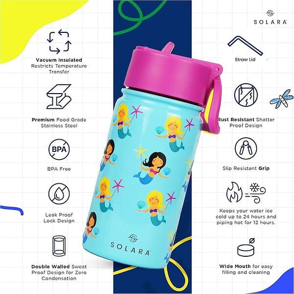 SOLARA Insulated Water Bottle for Kid Mermaid 450 ml D - LXINDIA.COM