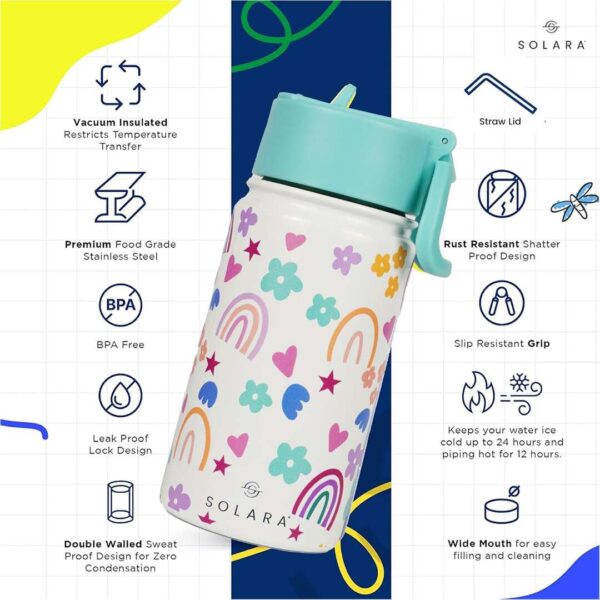 SOLARA Insulated Water Bottle for Kid Rainbow 450 ml a - LXINDIA.COM