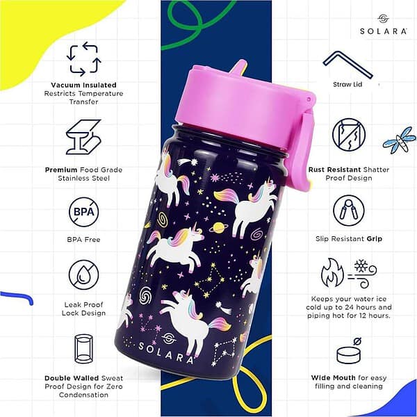 SOLARA Insulated Water Bottle for Kid Unicorn 450 ml sa - LXINDIA.COM