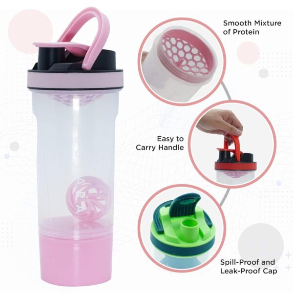 SOLARA Protein Shaker Bottle 650 ML Pink A - LXINDIA.COM