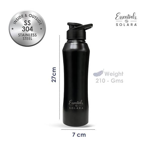 SOLARA Stainless Steel Sipper Water Bottle 1 Litre Black C - LXINDIA.COM