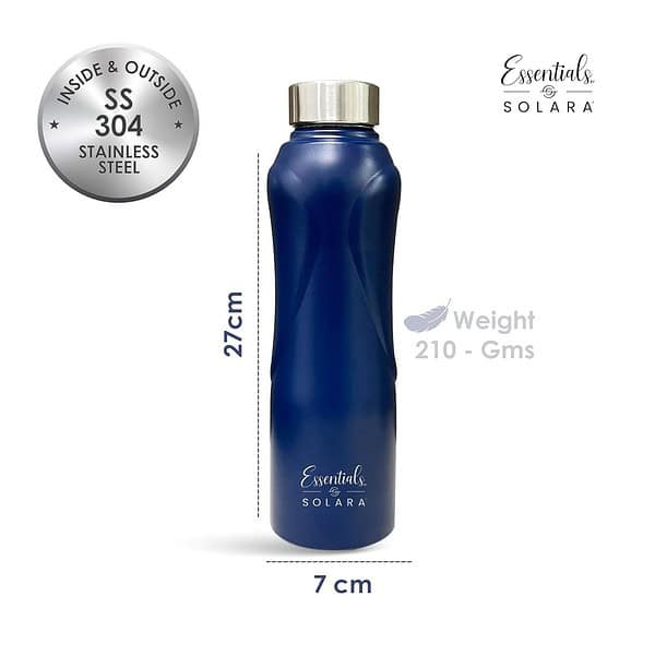 SOLARA Stainless Steel Sipper Water Bottle 1 Litre Dark Blue B - LXINDIA.COM