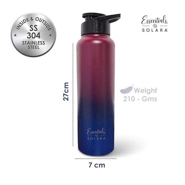 SOLARA Stainless Steel Sipper Water Bottle 1 Litre Dark Intentions - LXINDIA.COM