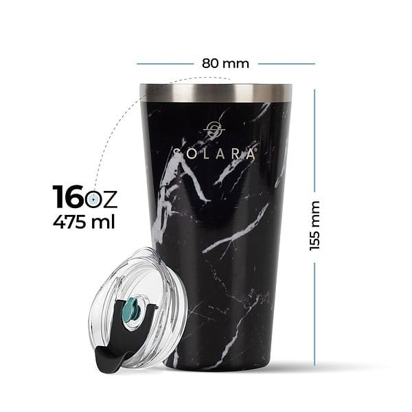 SOLARA Tumbler with lid and Straw 475ml Bottle Black Marble - LXINDIA.COM