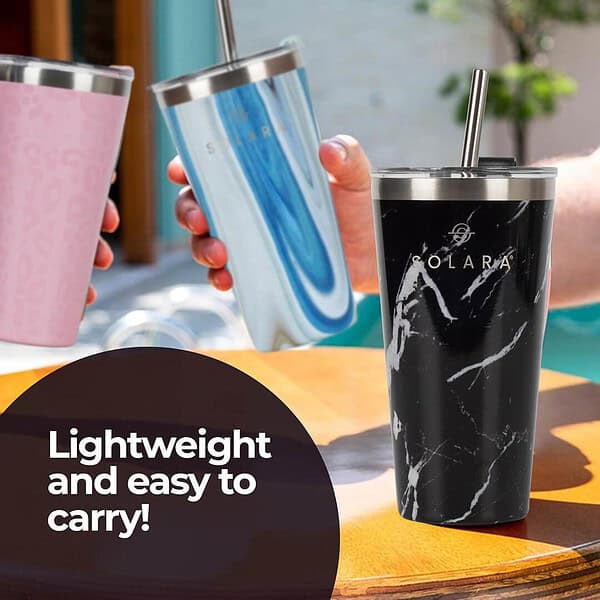 SOLARA Tumbler with lid and Straw 475ml Bottle Black Marble C - LXINDIA.COM