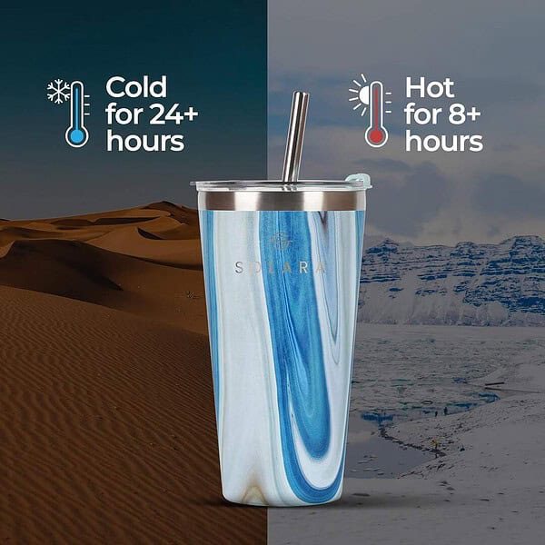 SOLARA Tumbler with lid and Straw 475ml Bottle Blue Marble A - LXINDIA.COM