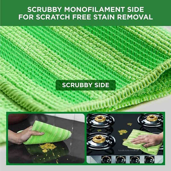 Scotch Brite Microfiber Scrubby Kitchen Cloth Green2 - LXINDIA.COM