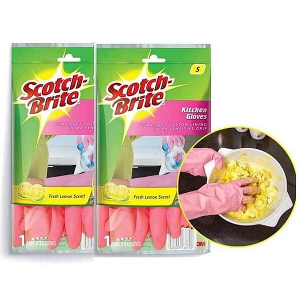 Scotch Brite Rubber Small Kitchen Gloves Pack Of 2 Pink - LXINDIA.COM