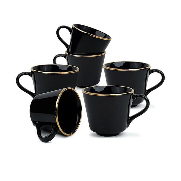 Shay Ceramic Set of 6 Tea Cup Set Black Gold - LXINDIA.COM