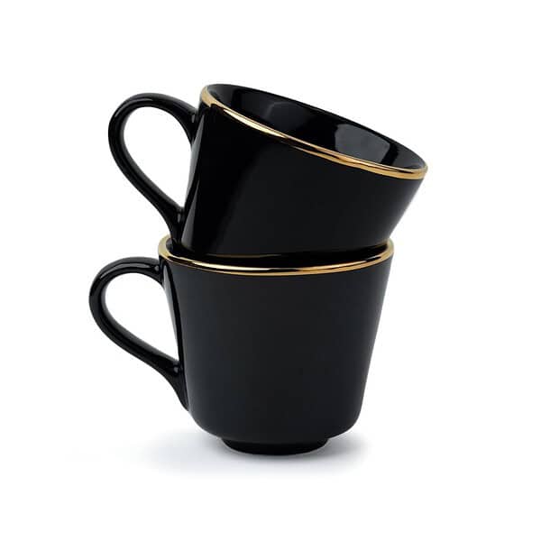 Shay Ceramic Set of 6 Tea Cup Set Black Gold b - LXINDIA.COM