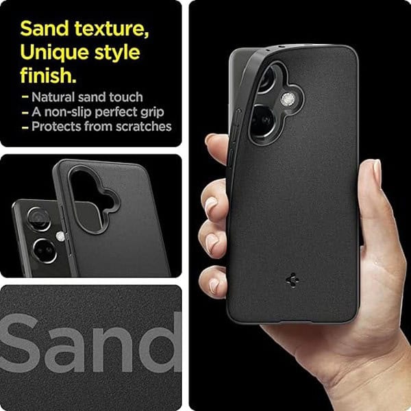 Spigen Essential Sand Blast Back Cover for OnePlus Nord CE 3 5G Matte Black 2 - LXINDIA.COM