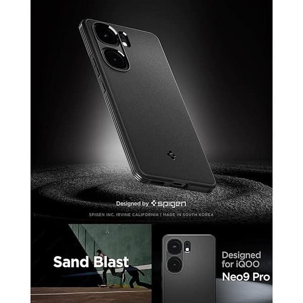 Spigen Essential Sand Blast Back Cover for iQOO Neo9 Pro Matte Black 1 - LXINDIA.COM