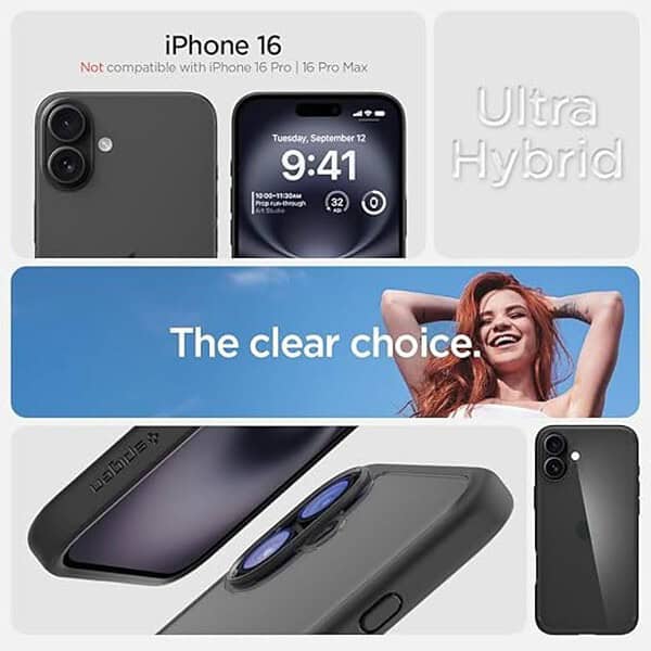 Spigen Ultra Hybrid Back Cover Case Compatible with iPhone 16 Matte Black 2 - LXINDIA.COM