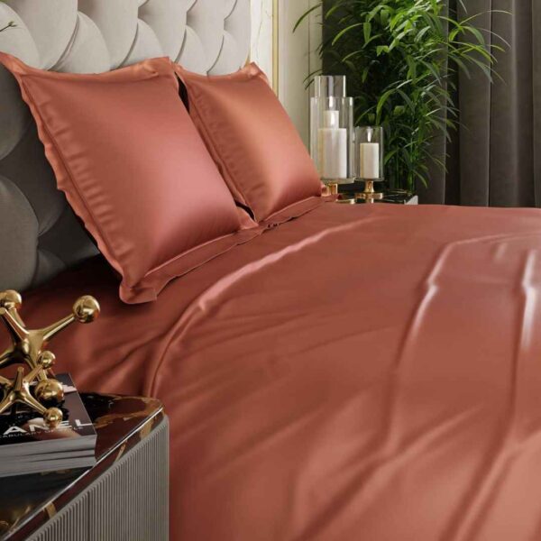 Stoa Paris Satin Bedsheets for King Size Bed 300 TC Melted Caramel2 - LXINDIA.COM