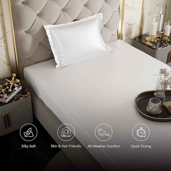 Stoa Paris Satin Bedsheets for Single Bed 300 TC Vanilla White1 - LXINDIA.COM