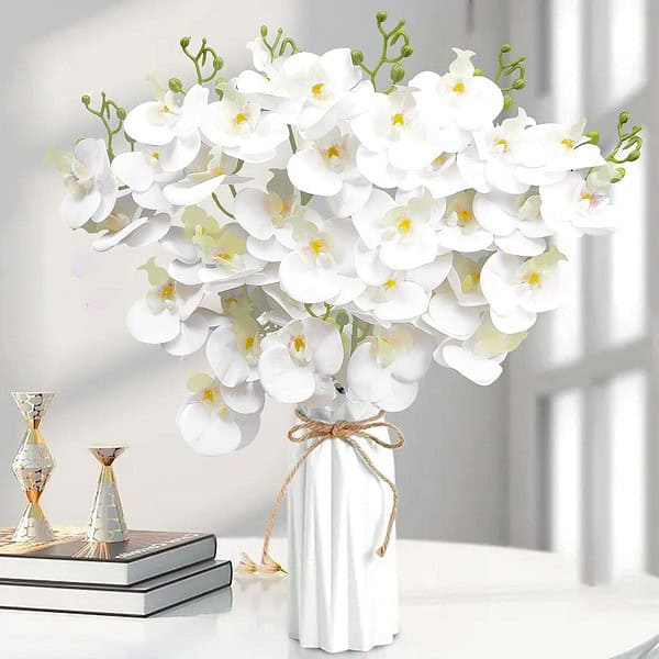 TIED RIBBONS Polyester Set Of 3 Decorative Artificial Orchid Flowers White - LXINDIA.COM