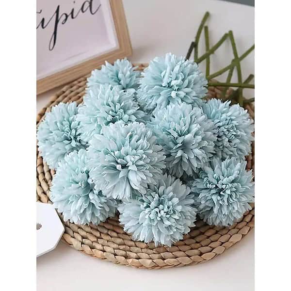 Tied Ribbons Pack Of 6 Artificial Chrysanthemum Ball Light Blue b - LXINDIA.COM