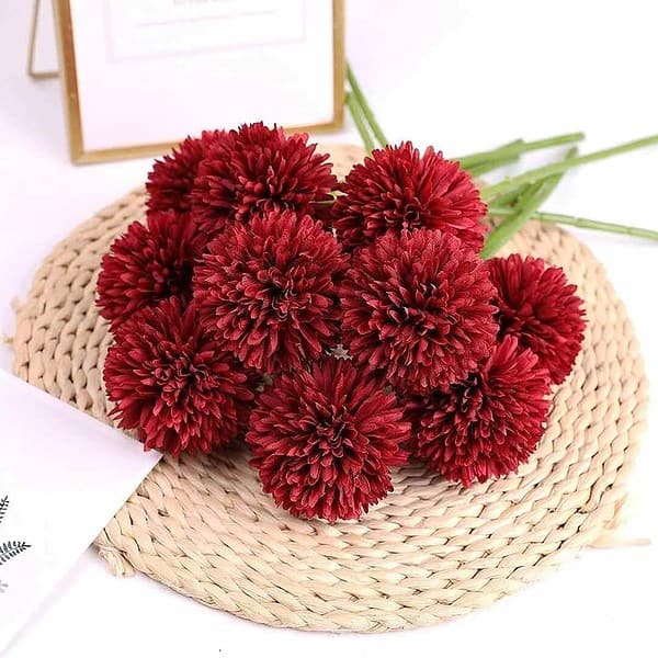 Tied Ribbons Pack Of 6 Artificial Chrysanthemum Ball Red - LXINDIA.COM