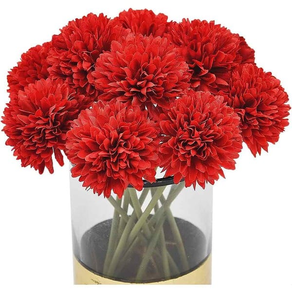 Tied Ribbons Pack Of 6 Artificial Chrysanthemum Ball Red B - LXINDIA.COM