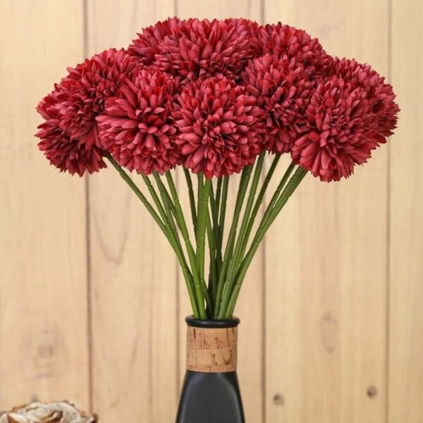 Tied Ribbons Pack Of 6 Artificial Chrysanthemum Ball Red C - LXINDIA.COM