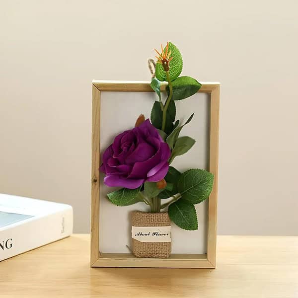 UMAI Artificial Plants for Home Decor with Pot Purple Rose Frame A - LXINDIA.COM