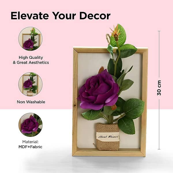 UMAI Artificial Plants for Home Decor with Pot Purple Rose Frame B - LXINDIA.COM