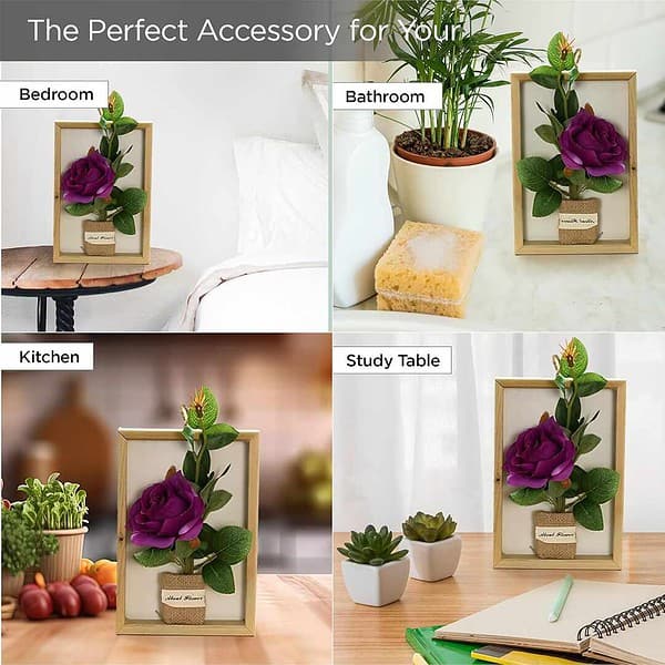 UMAI Artificial Plants for Home Decor with Pot Purple Rose Frame F - LXINDIA.COM