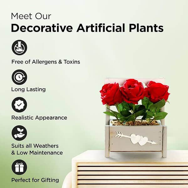 UMAI Artificial Plants for Home Decor with Pot Red Roses a - LXINDIA.COM