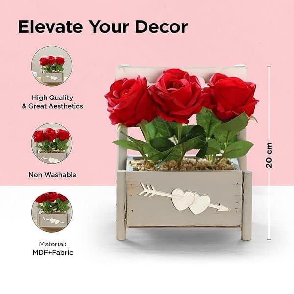 UMAI Artificial Plants for Home Decor with Pot Red Roses b - LXINDIA.COM