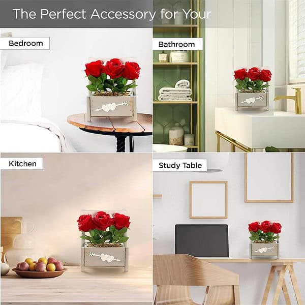 UMAI Artificial Plants for Home Decor with Pot Red Roses c - LXINDIA.COM