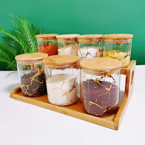 UMAI Pack of 7 Kitchen Jars with Bamboo Lid And Tray - LXINDIA.COM