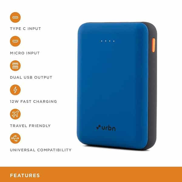 URBN 10000 mAh Li Polymer Ultra Compact Power Bank Bright Blue 1 - LXINDIA.COM