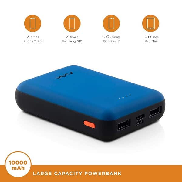 URBN 10000 mAh Li Polymer Ultra Compact Power Bank Bright Blue 3 - LXINDIA.COM