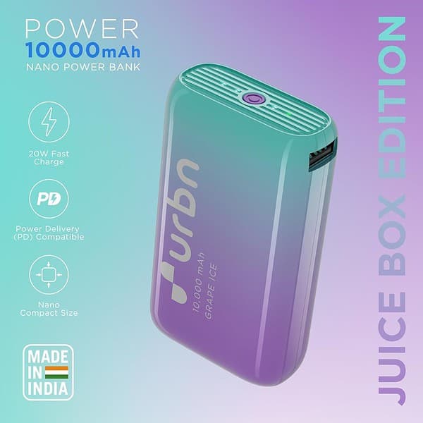 URBN 10000 mAh Nano Power Bank Juice Box Edition Grape Ice 1 - LXINDIA.COM