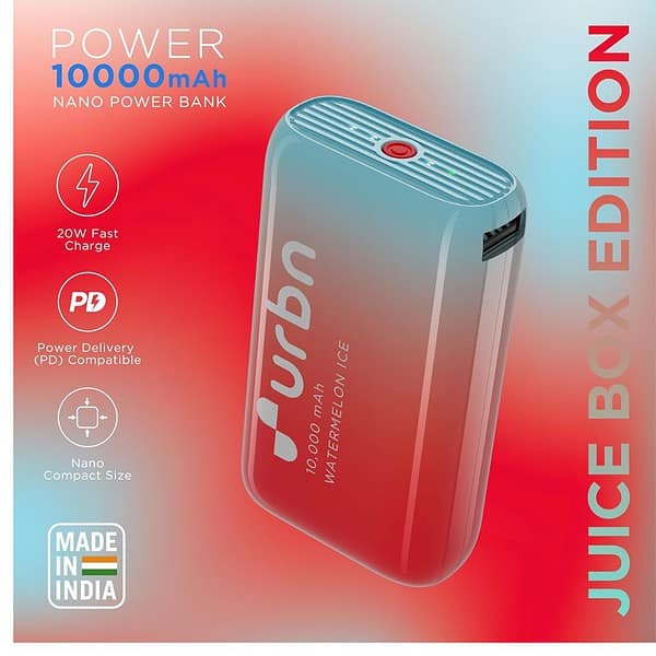 URBN 10000 mAh Nano Power Bank Juice Box Edition Watermelon Ice 1 - LXINDIA.COM