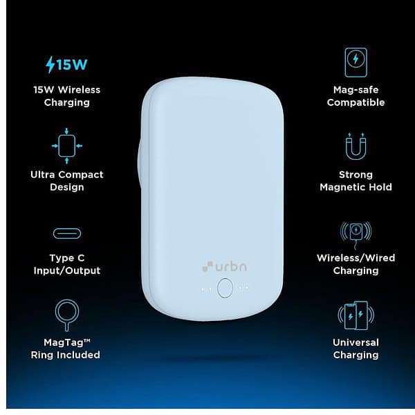 URBN 5000 mAh Premium Magsafe Power Bank Light Blue 2 1 - LXINDIA.COM