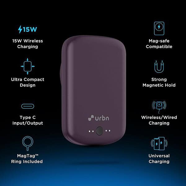 URBN 5000 mAh Premium Magsafe Power Bank Purple 2 - LXINDIA.COM