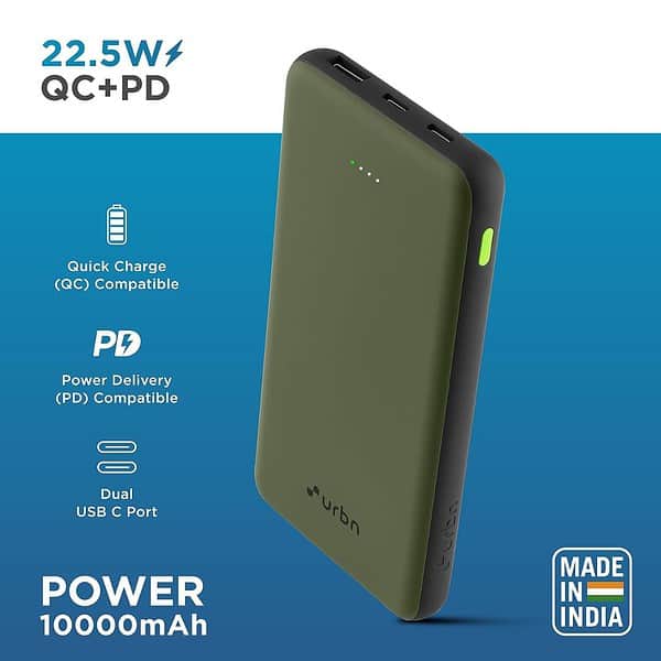 URBN Power Bank 10000mAh Ultra Slim Green 1 - LXINDIA.COM