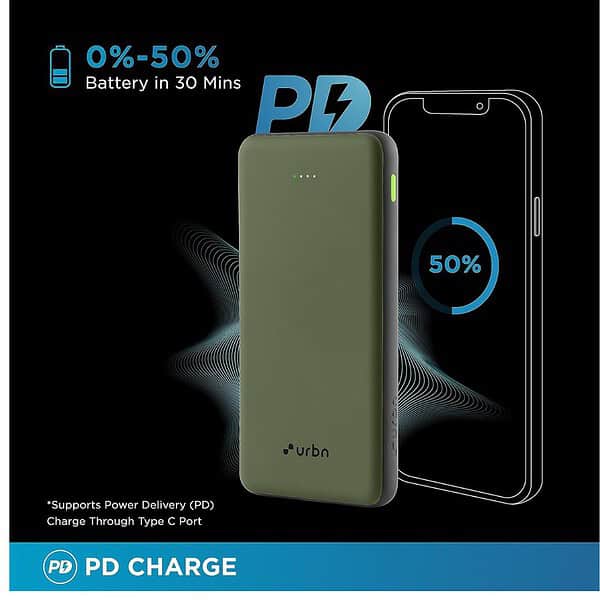 URBN Power Bank 10000mAh Ultra Slim Green 2 - LXINDIA.COM