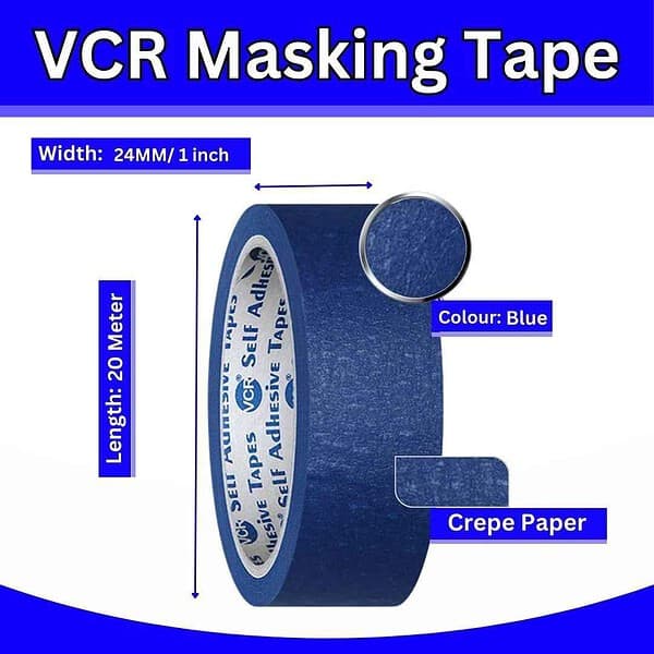 VCR Blue Masking Tape 20 Meters in Length 24mm Width2 - LXINDIA.COM