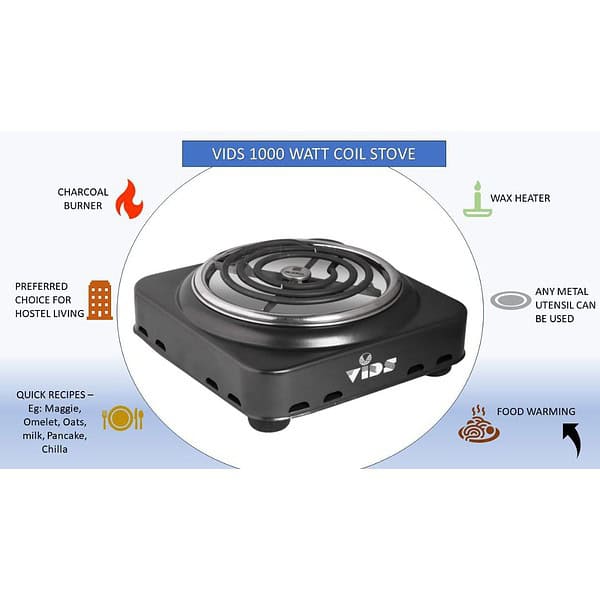 VIDS Portable Coil Electric Stove 1000 Watt Dark Grey1 - LXINDIA.COM