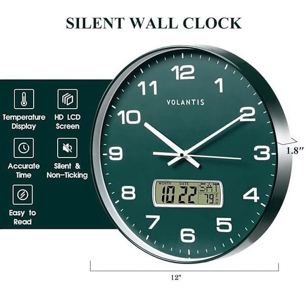 VOLANTIS 12 Inch Non Ticking Silent Wall Clock Green 1 - LXINDIA.COM