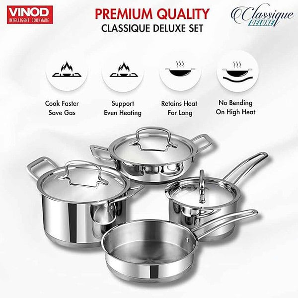 Vinod Classique Deluxe Stainless Steel Cookware Set of 4 pcs1 - LXINDIA.COM