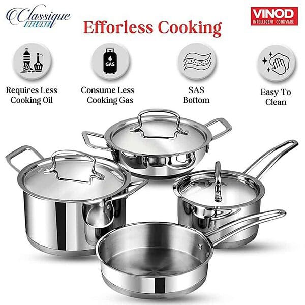 Vinod Classique Deluxe Stainless Steel Cookware Set of 4 pcs2 - LXINDIA.COM