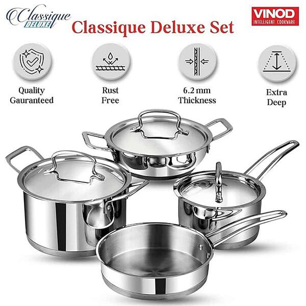 Vinod Classique Deluxe Stainless Steel Cookware Set of 4 pcs3 - LXINDIA.COM